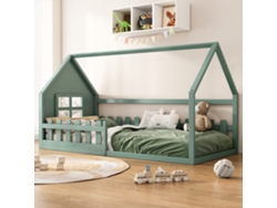 Cama Infantil Tipo Casita, 90x200 Cm, Cama Plana, Verde.