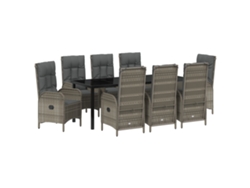 Conjunto de comedor de jardín Vidaxl de 9 piezas de polirratán gris