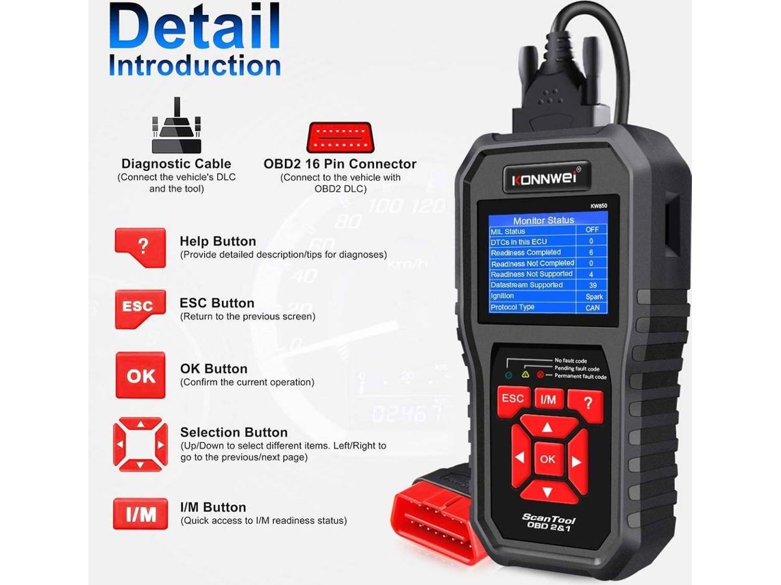 Cáner De Diagnóstico Automático Obd2 - Lector De Código De Avería Automotriz Kw850 Obd2 Eobd
