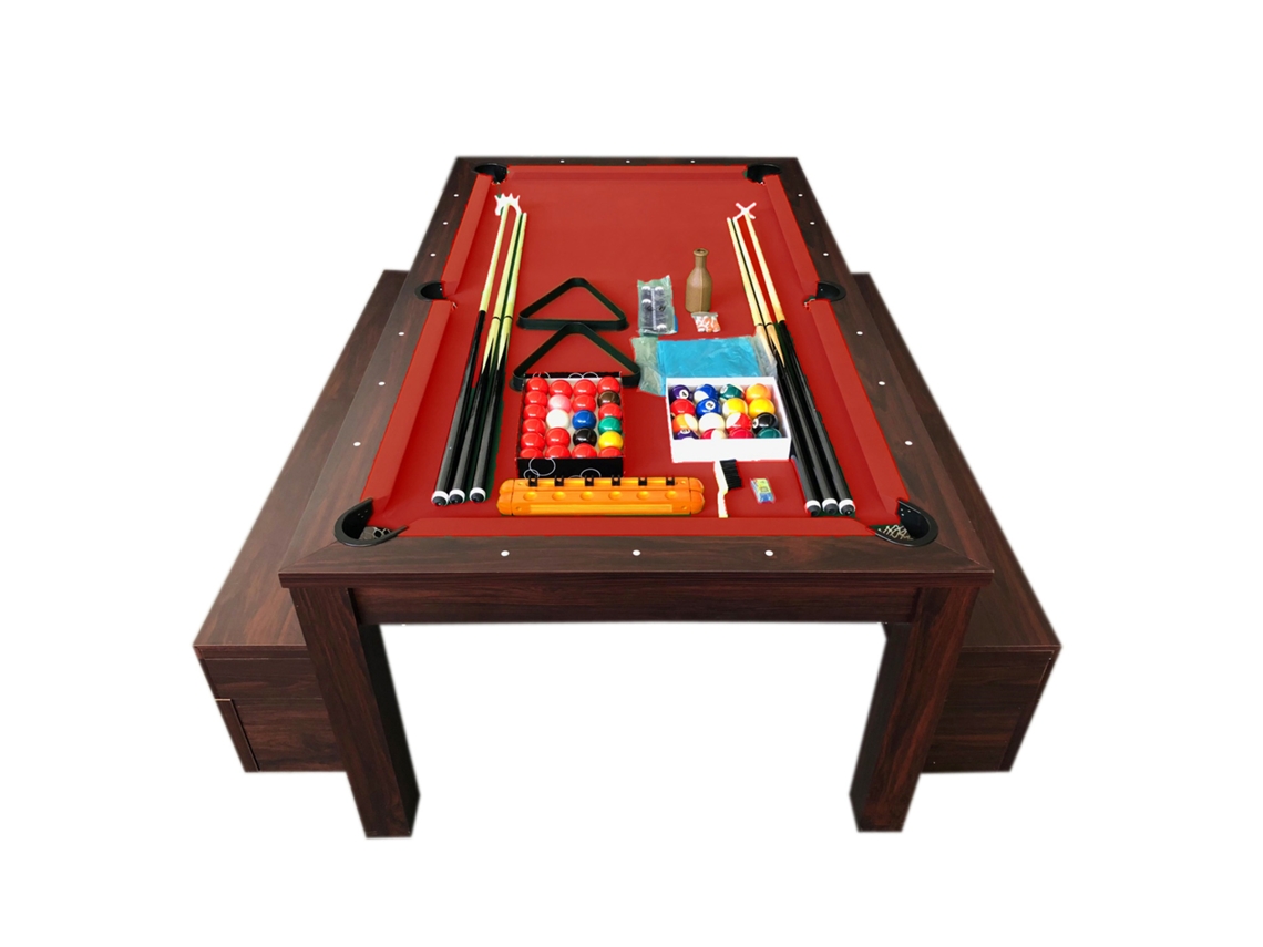 Mesa de Billar Convertible Roja de 7 Pies con Bancos - Etna