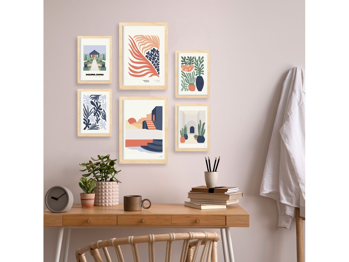 NACNIC Set De 6 Posters Minimalismo En Colores Pastel Jardín Alegre Láminas De Paisajes Y Naturaleza Para  Tamaños A3 & A4 Marcos Negros