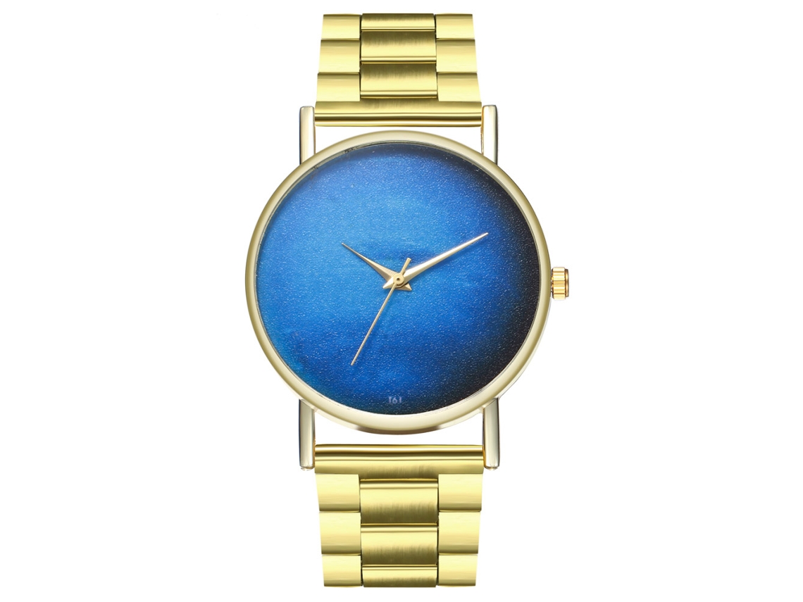 Reloj De Pulsera Unisex Con Brazalete De Acero Aleado, Movimiento De Cuarzo, Esfera Redonda Azul, A La Moda.