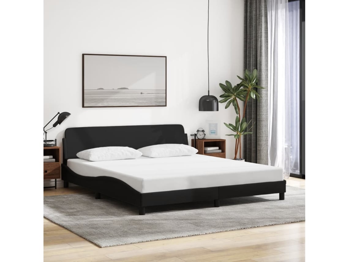 Cama Sin Colchón Tela Negro 160x200 Cm