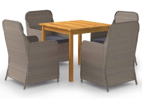 Conjunto 5 de comedor para jardín VIDAXL marrón