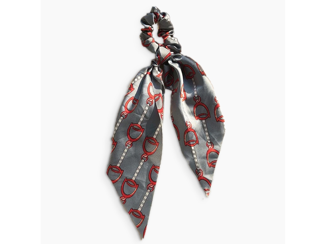 Lazo de pelo largo de satén con estampado barroco sublime, gris, AVIZAR
