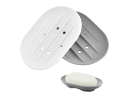 Jabonera de silicona, 2 piezas, antideslizante, con orificios de drenaje, para baño y cocina, gris y blanco.