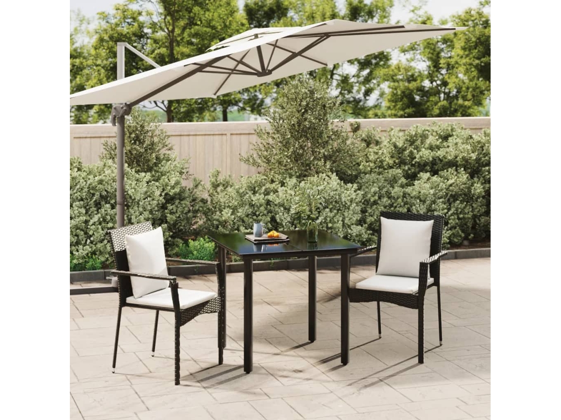 Conjunto de comedor de jardín de 3 piezas DKD Home Decor con cojines de mimbre negros