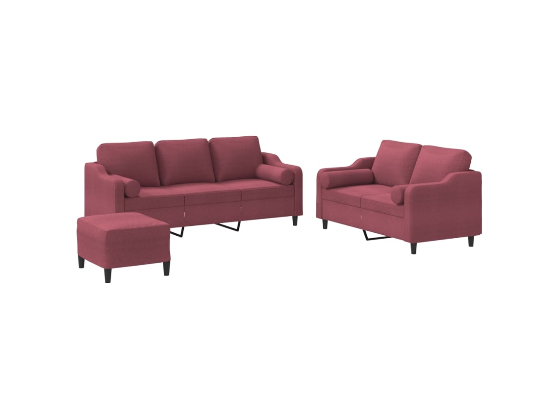 Maison Exclusive - Juego De Sofás Con Cojines 3 Piezas Tela Rojo Tinto