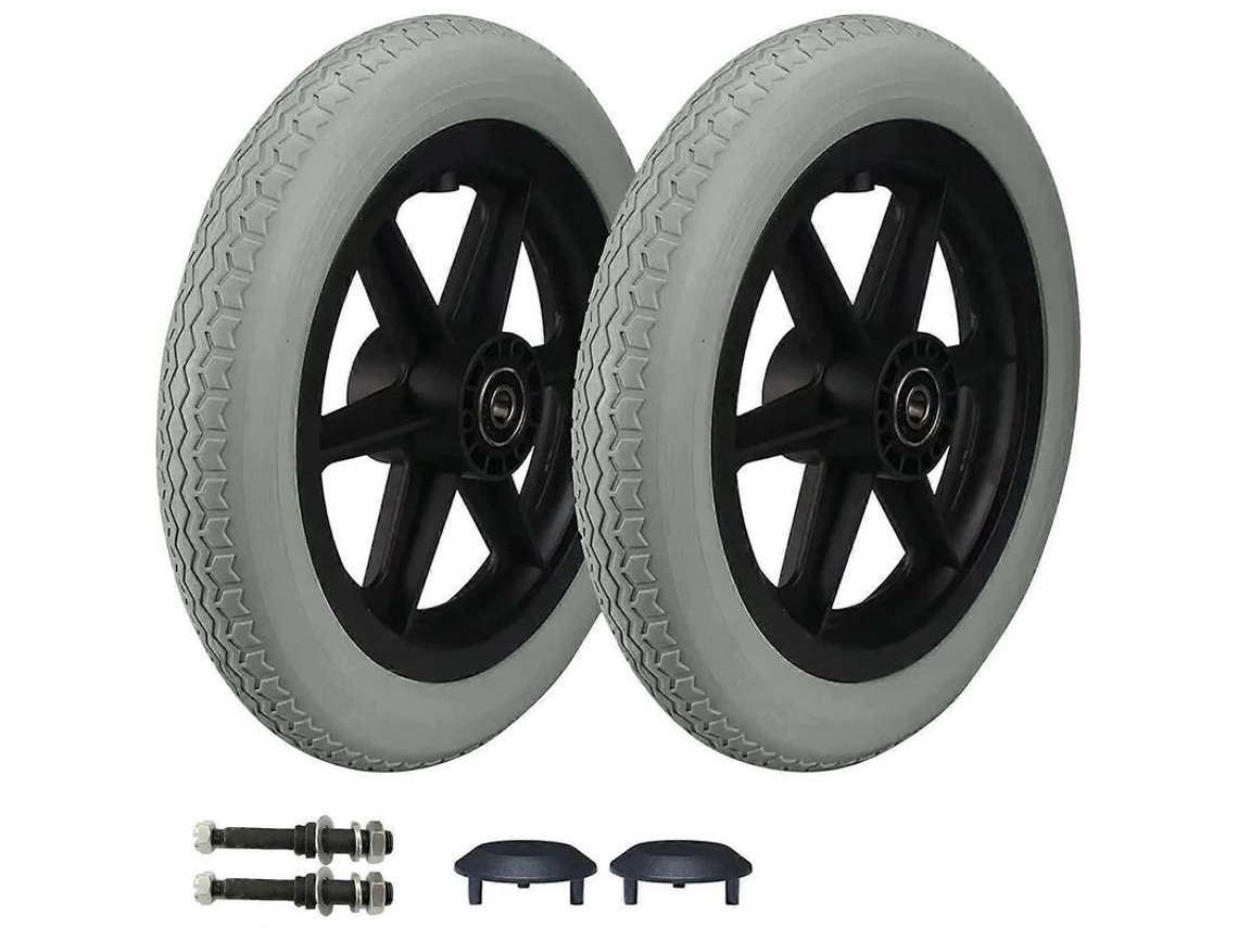 Pack 2 ruedas traseras 12" 12½x2¼ para silla ruedas. Neumático sólido gris repuesto.