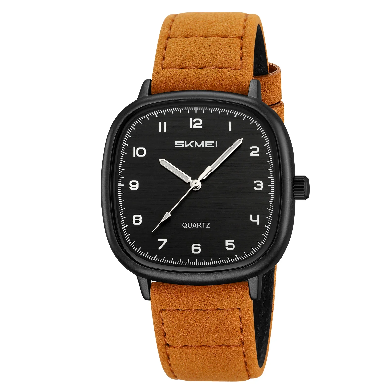Reloj Casual/formal (negro/marrón) Con Correa De Cuero Genuino, Movimiento De Cuarzo, Caja Cuadrada Y Esfera Dorada.