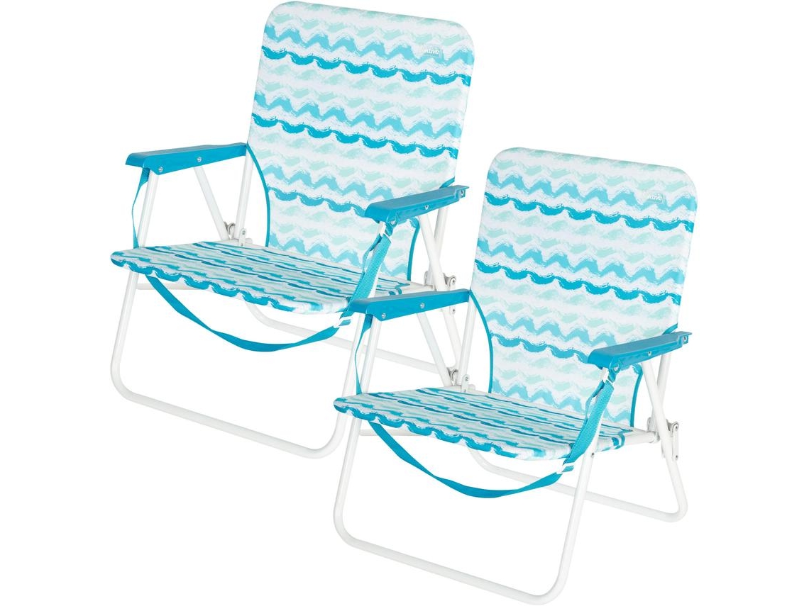 Pack de 2 sillas de camping plegables bajas fijas 45x40x70 cm negras con portavasos activo