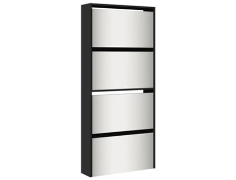Mueble zapatero con espejo 4 niveles negro VIDAXL (63 x 17 x 134 cm)
