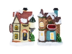 Conjunto De 2 Casas Navideñas Con Luces, Escena De Pueblo Navideño En Miniatura, Paisaje Nevado, Adornos Navideños, 7,5 X 5,5 Cm