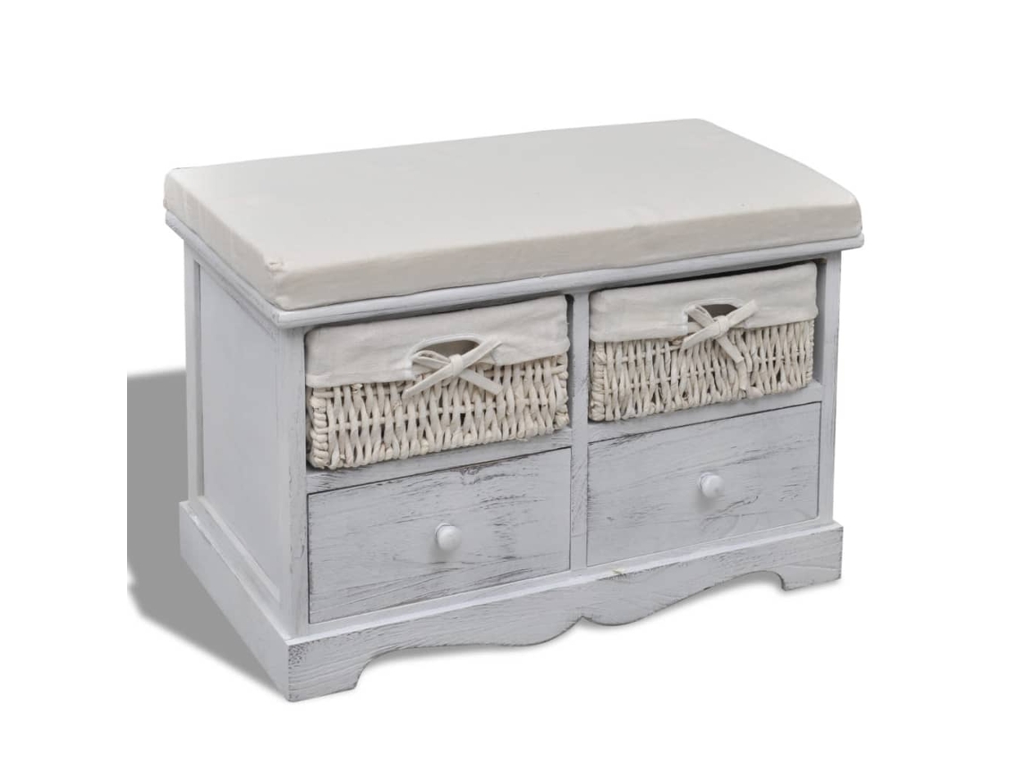 Lovely Home Banco de Ordenación 62X33X42 Cm Madera de Paulownia Blanco