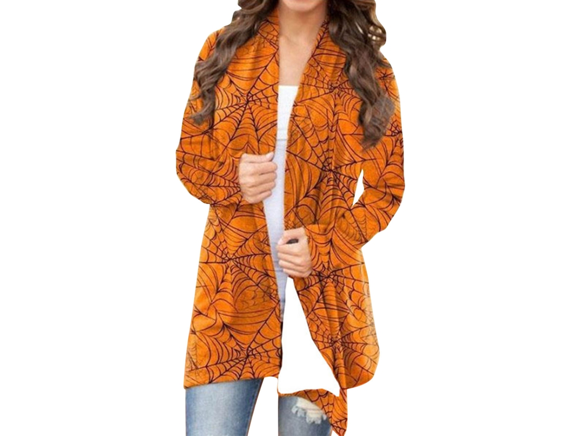 Camisa Halloween Rebe Com Frente Aberta, Manga Longa Solta, Impressão, Casaco Elegante Tipo 4 S