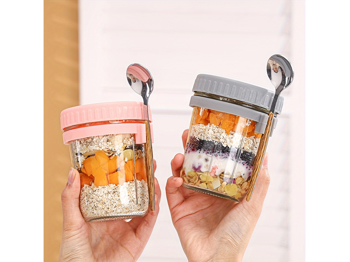 Tazas De Avena Instantánea (350 Ml/12,32 Oz, Cuchara Medidora Incluida), Recipiente De Vidrio Compacto Para Ensalada, Recipiente Para Yogur.