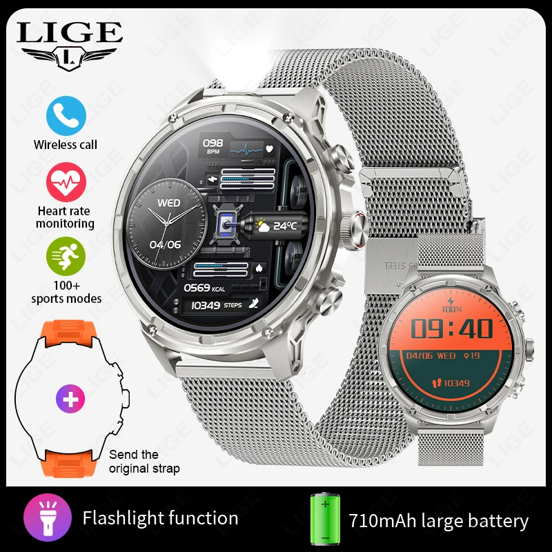 Reloj Inteligente Con Gps (plateado, Correa De Malla), Pantalla Amoled De 1,85 Pulgadas, Batería De 710 Mah Y Llamadas Bluetooth.