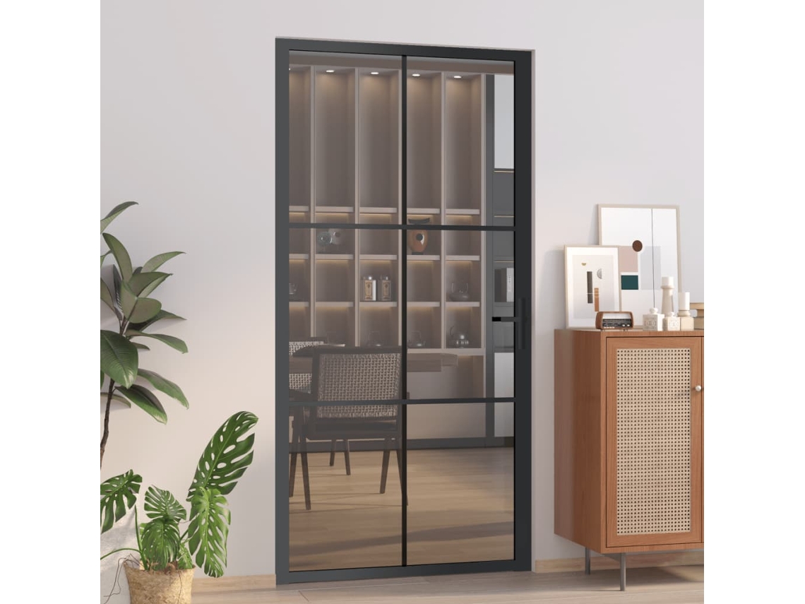 Puerta Interior 102,5x201,5 Cm ESG Cristal y Aluminio Negro LOVELY HOME