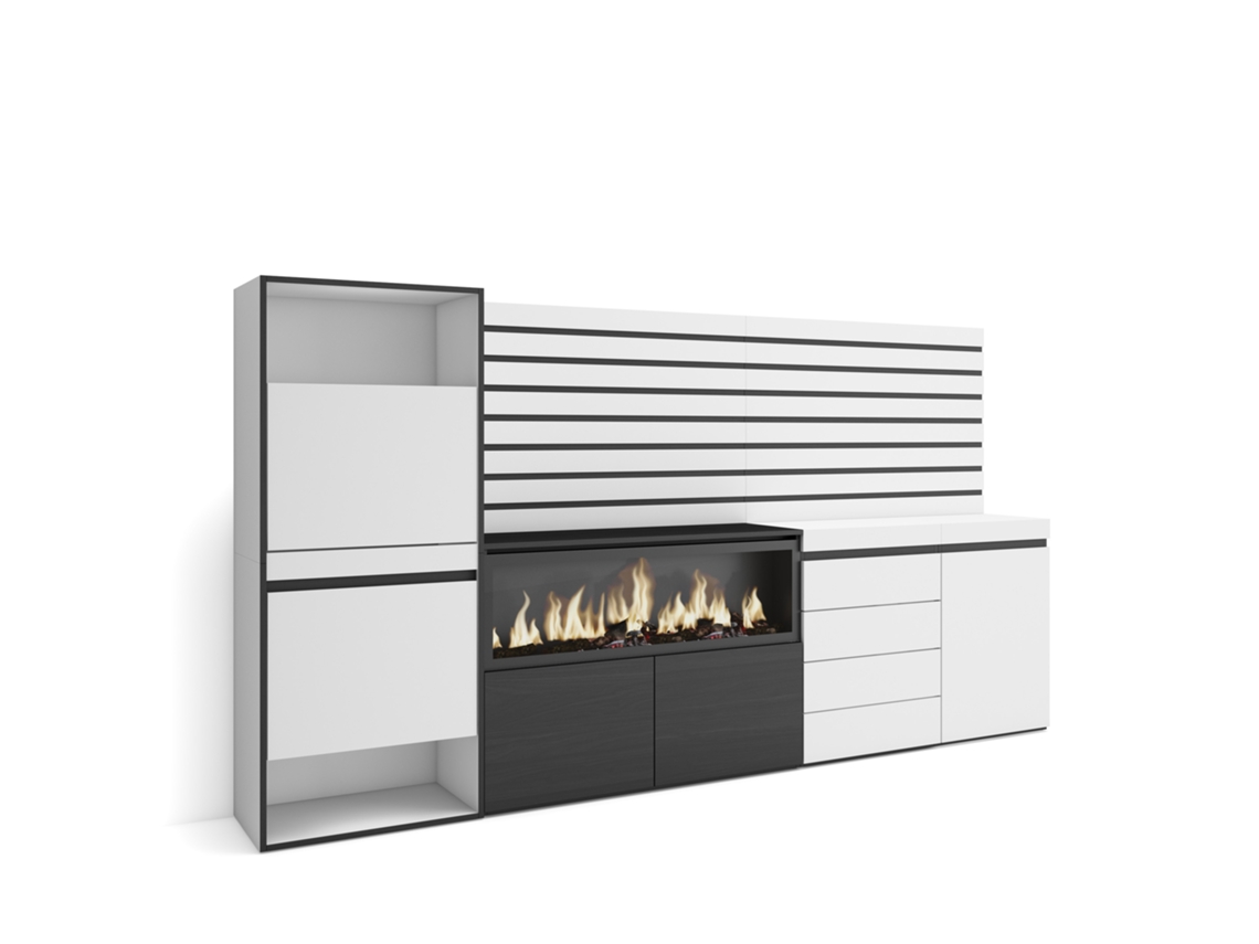 Zapatero | Organización de almacenaje | 274 x 145 x 35 cm | Para dormitorio | Chimenea eléctrica XXL | Cómoda | Listones decorativos. Madera | Blanco Duérmete Online