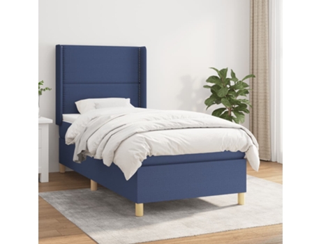 vidaXL Cama con somier y colchón 90x190 cm tela azul