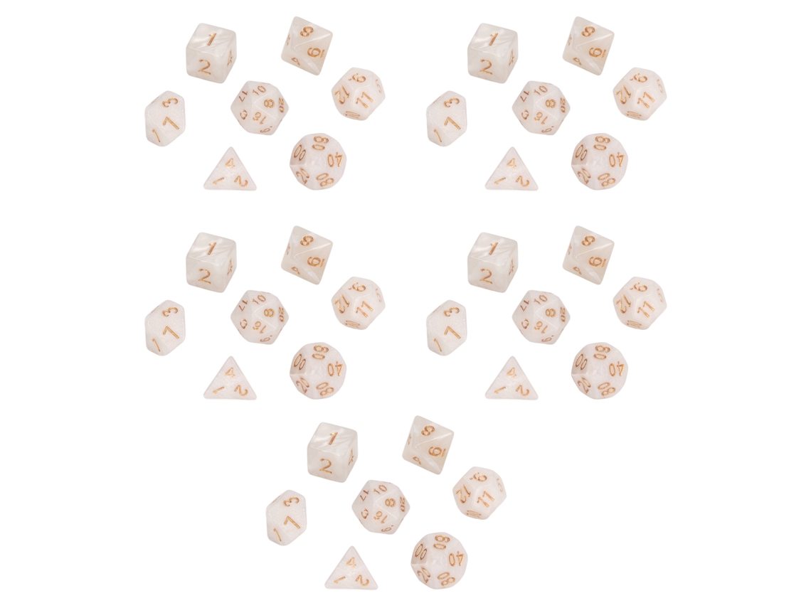 Juego De 5 Dados Poliédricos Perlados Con Números Dorados Para Juegos Interactivos Y Material Escolar - Blanco