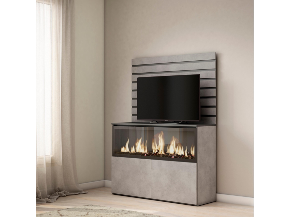 Aparador, 107x145x35 cm, Dormitorio, habitación, Chimenea eléctrica XXL, Cemento SKRAUT HOME
