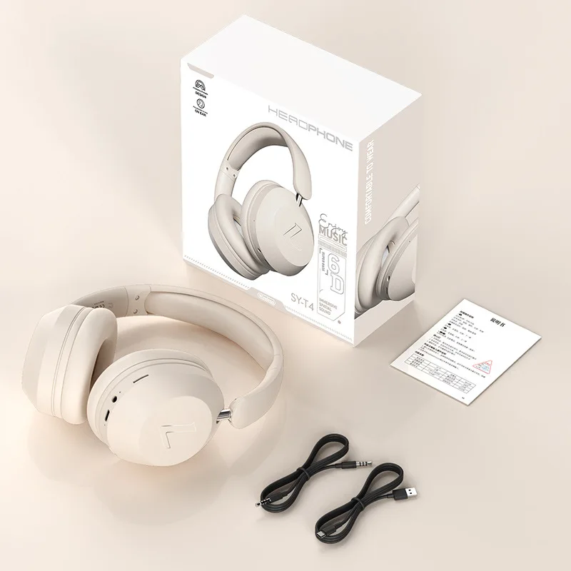 Auriculares Bluetooth (color Blanco Roto), Auriculares Inalámbricos Supraaurales, Equipados Con Una Batería De Gran Capacidad.