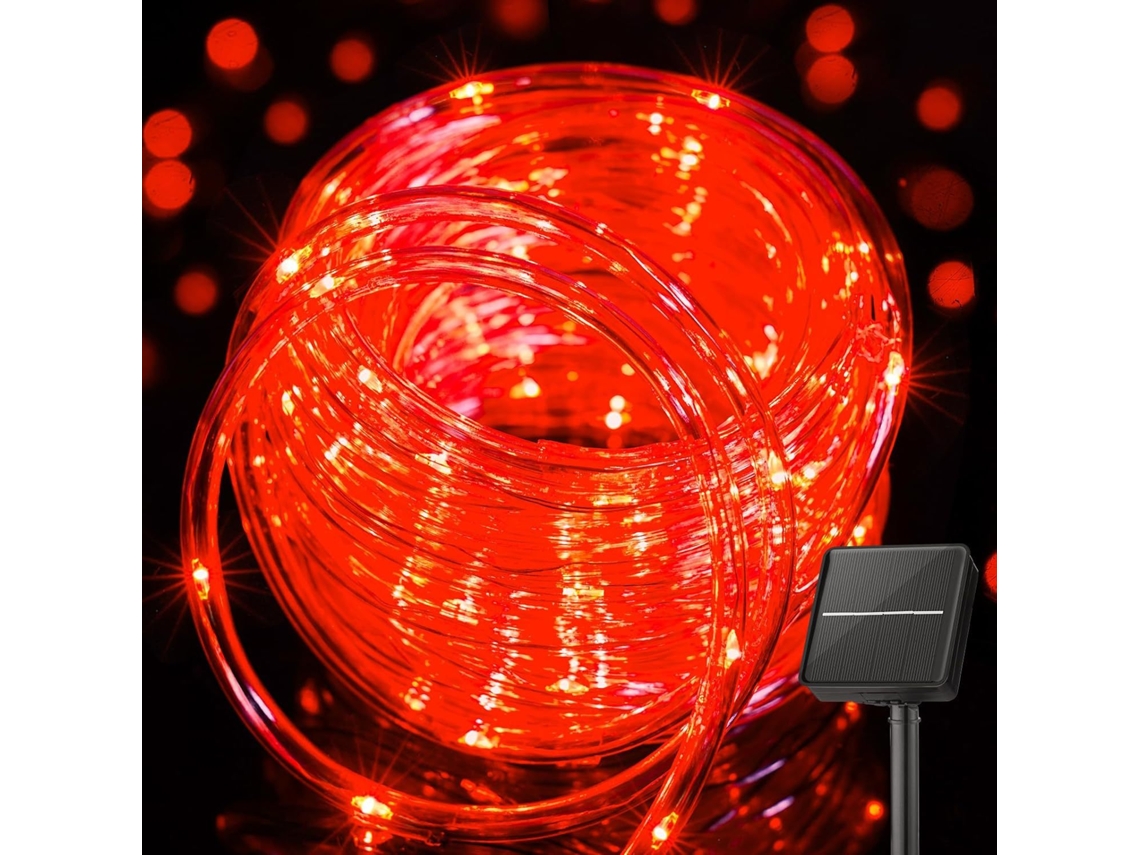 Guirnalda de luces LED, guirnalda de luces solares, luces de hadas impermeables en tubo transparente delgado, 22 m, 200 luces, 8 modos (rojo) Specgence