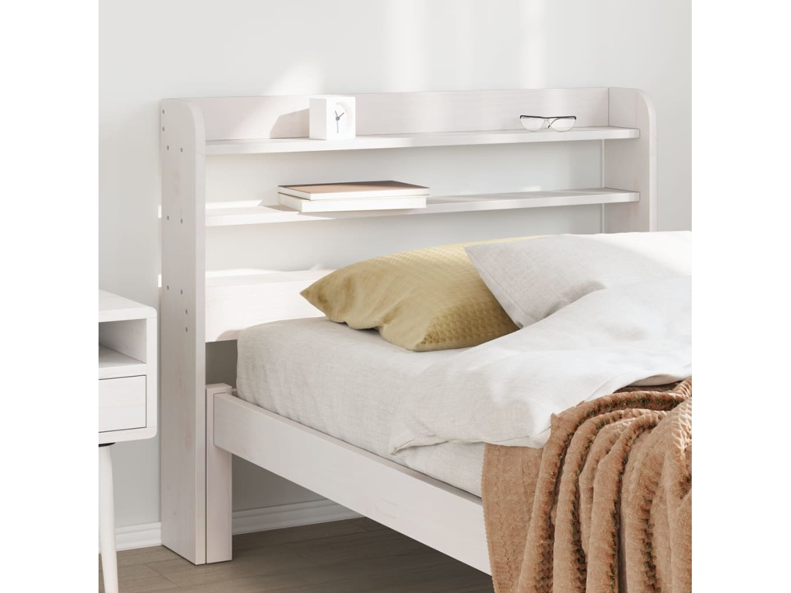 Cabecero De Cama Con Estantes Madera Maciza Pino Blanco 100 Cm