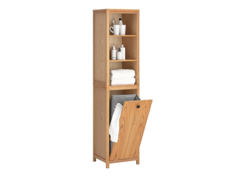 Mueble Columna de Baño SOBUY BZR95-N con 1 Cesto para Ropa Sucia y 3 Estantes