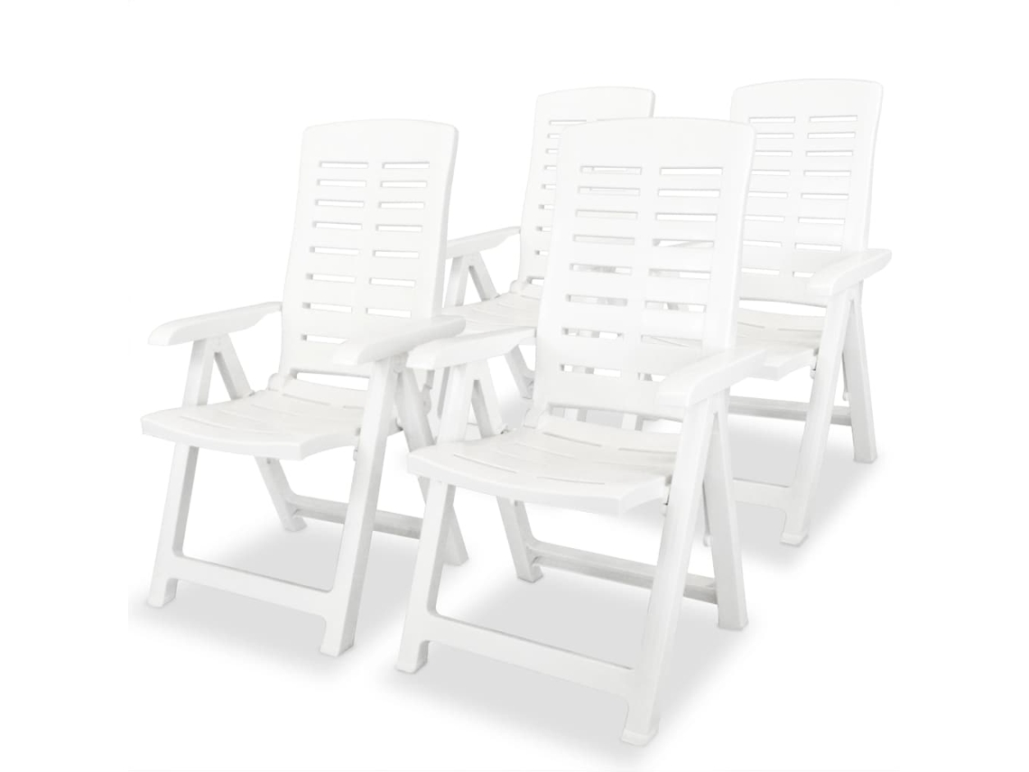 Juego de 4 Tumbonas Sillas de jardín reclinables Muebles para patio plástico blanco