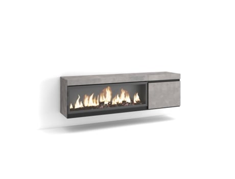 Mueble TV, Televisión, 160, Para TV hasta 65, Chimenea eléctrica XXL, Colgado, Suspendido, Cemento SKRAUT HOME
