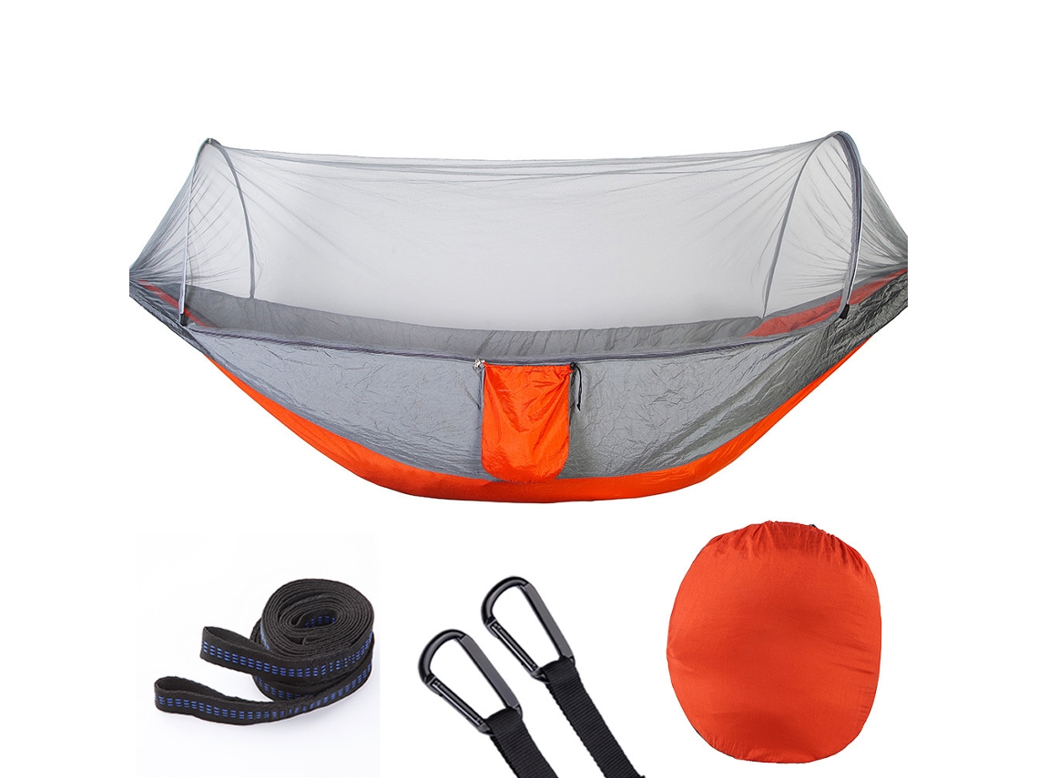 Hamaca Portátil Individual Con Mosquitera, Adecuada Para Mochileros Y Campamentos Al Aire Libre (250x120 Cm) Naranja Grisáceo Siurn