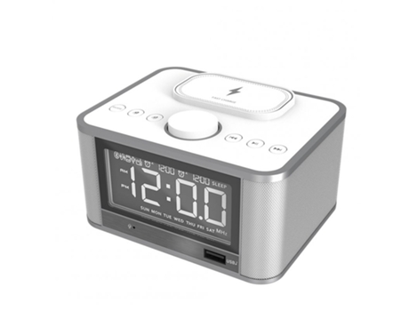 Altavoz M7 Multifuncional Compatívuetooth Pantalla Led Hogar Hotel Hi-Fi Estéreo Escritorio Carga Inalámbrica Despertador Digital Enchufe Blanco