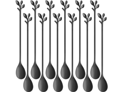 2026-40431-set De 12 Cucharas Largas 18.8cm Acero Inoxidable Hoja Negra Para Té Helado Cocktail Postres Lavavajillas Seguro