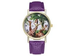 Reloj Analógico De Cuarzo Con Patrón De Jirafa Para Hombres Y Mujeres De Cuero Pu Moda Casual (morado)