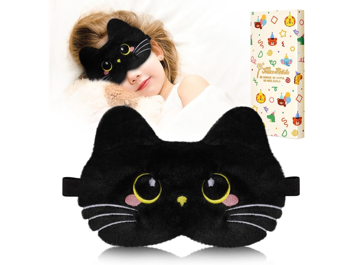 Adorable Antifaz Infantil Con Un Suave Diseño De Gato Negro Aterciopelado Y Correa Ajustable: El Regalo Perfecto Para Niños. Digitallab