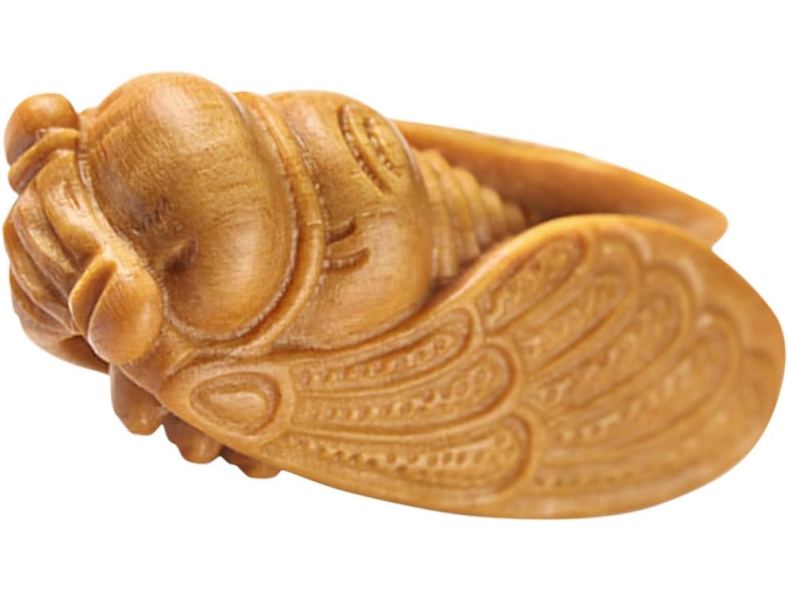 Elegante Delicada Estatua Cigarra Tallada Madera Adorno Decorativo Armario Oficina Escultura Artesanal Única