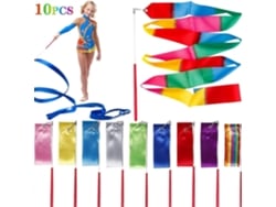 Fitas de ginástica rítmica (10 unidades), hastes de 1,3 metro, unissex, para crianças, material resistente e cores vibrantes.