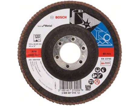 Disco de Lija BOSCH en Lamelas X571 - Best para Metal D= 115 mm; G= 120 - Acodado