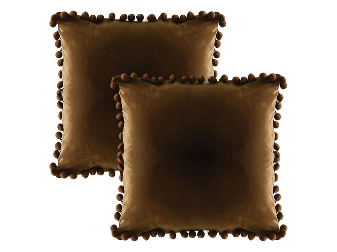Juego De 2 Fundas De Almohada De Terciopelo Con Pompón, Estilo Rústico, 50,8 X 50,8 Cm
