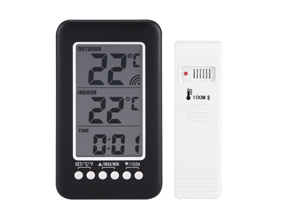 Termómetro Digital Inalámbrico Con Reloj, Para Interiores Y Exteriores, Transmisor, Temperaturas Mínimas Y Máximas.