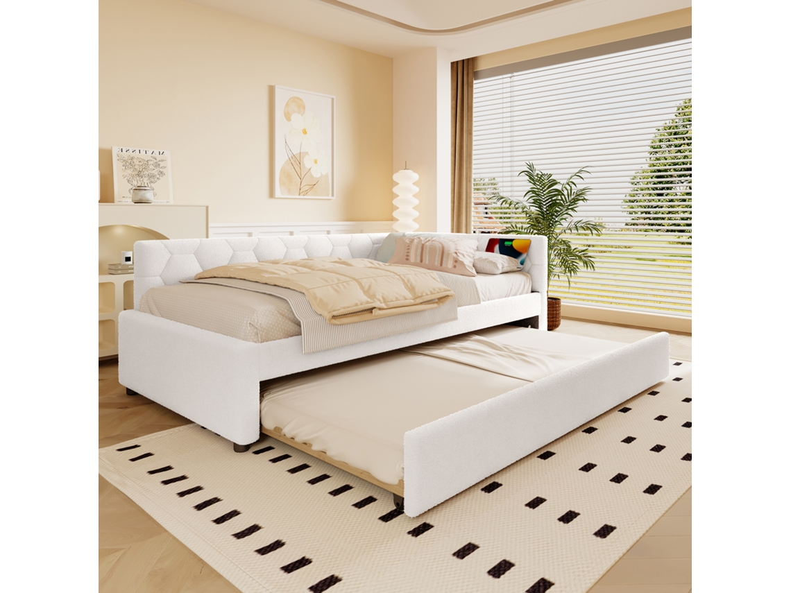 Sofá Cama, Sofá Cama De 90x200cm, Sofá Cama, Cama Con Somier, Con Lámpara De Noche, Puerto Usb, Tipo C, Blanco