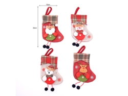 Pack De 4 Calcetines Navideños Con Personajes De Peluche 3d Y Asa De Peluche. Regalo De Decoración Navideña.