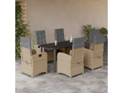 Juego de comedor de jardín de 7 piezas con cojines, mimbre beige mixto, DKD Home Decor