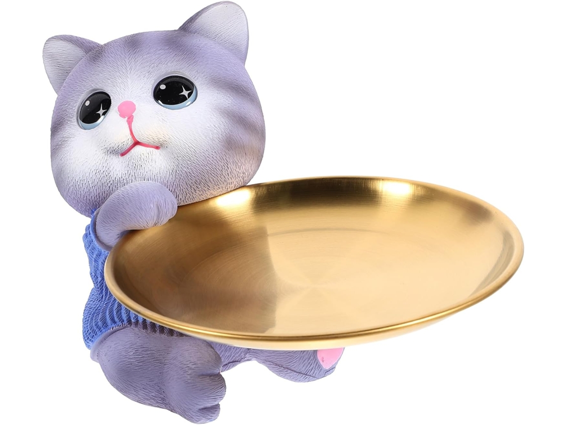 Bandeja Organizadora De Resina Y Acero Inoxidable Con Forma De Gato Para Llaves Y Objetos Pequeños.