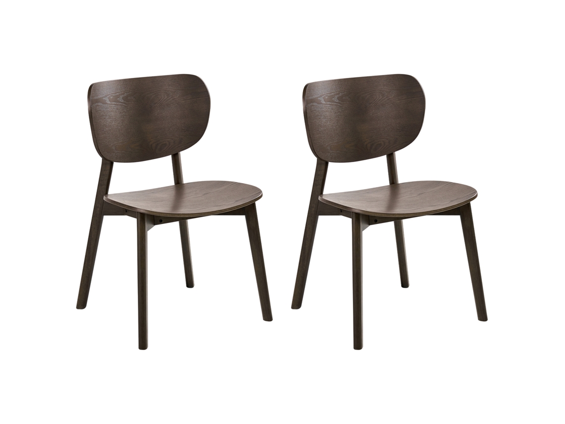 Elegante juego de sillas de comedor Beliani Overly en madera de caucho marrón 49x47x80