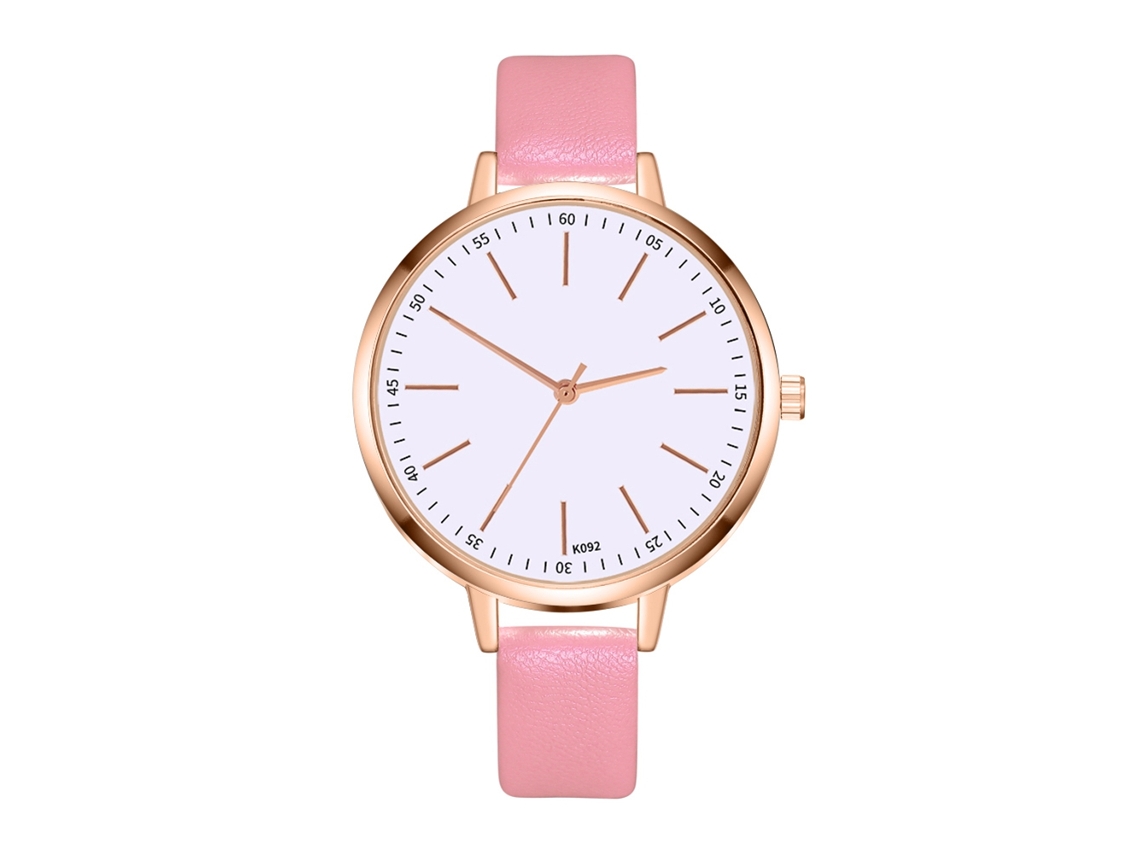 Reloj De Pulsera De Moda Para Mujer Con Correa De Piel Sintética, Esfera Redonda Y Movimiento De Cuarzo Rosa.