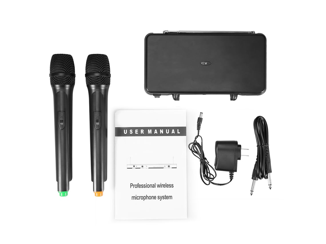 Sistema De Microfones Sem Fio Dinâmicos Duos Com Receptor Lcd Para Karaokê, Cantar E Discursos