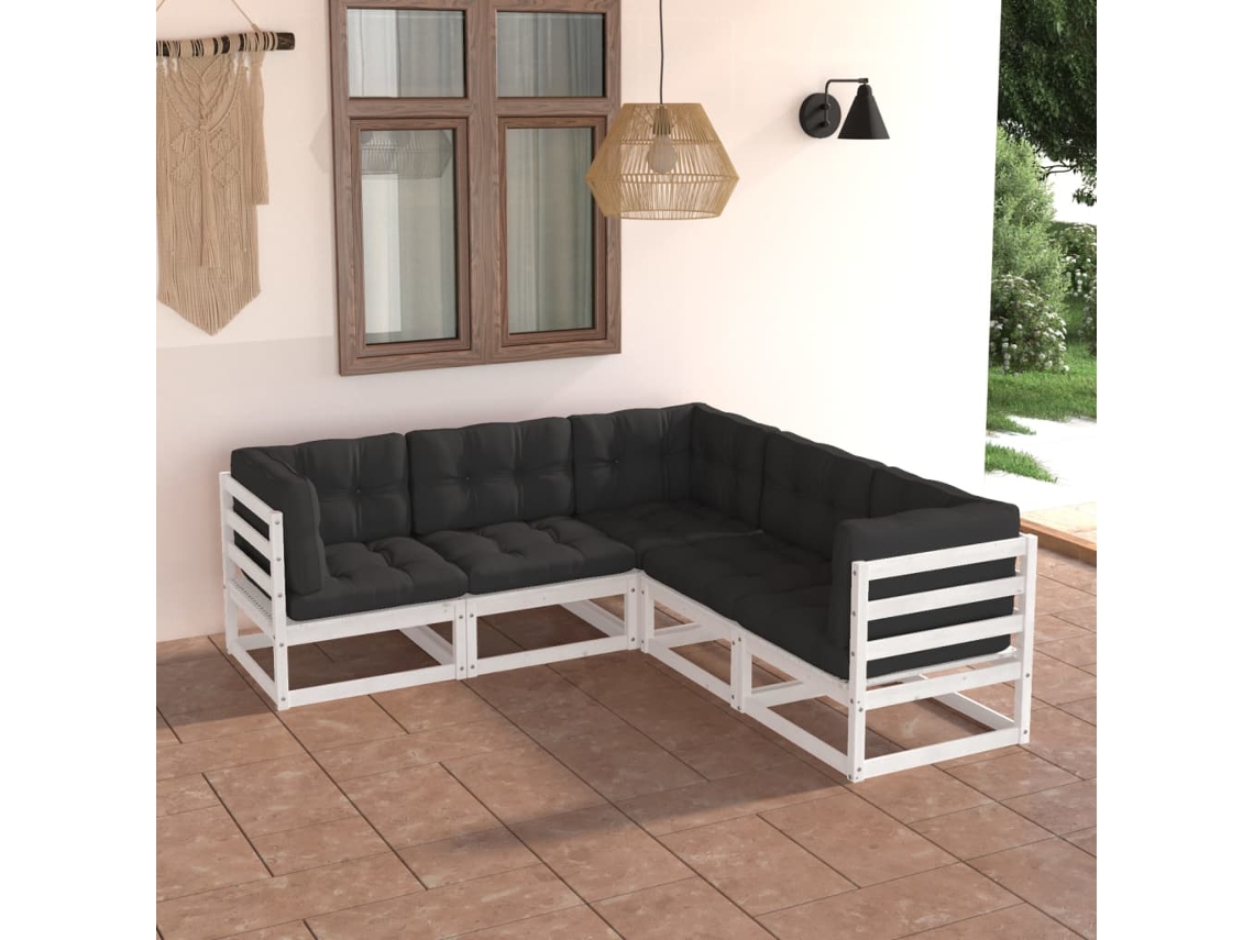 Conjunto de jardín de 5 piezas con cojines en pino macizo DKD Home Decor